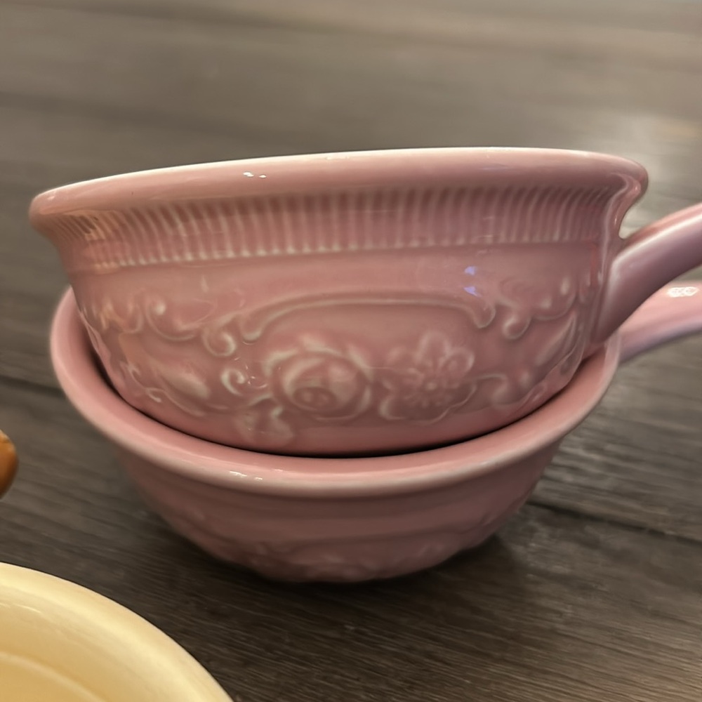 Vintage Set of Colorful Ceramic Soup Bowls oven serve ware handles 5 pieces - Picture 9 of 9